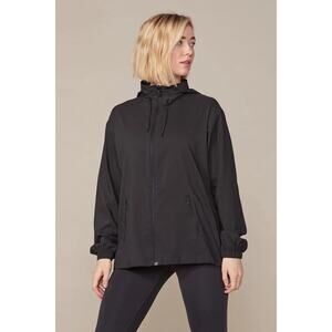 Girlfriend Collective Sideline Zip-Up Windbreaker Hooded Sports Jacket Black S